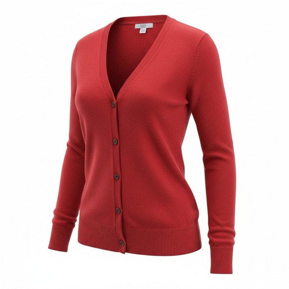 croft & barrow Sweaters - Croft & Barrow Womens Red V-Neck Button Front Long Sleeve Knit Cardigan Size S